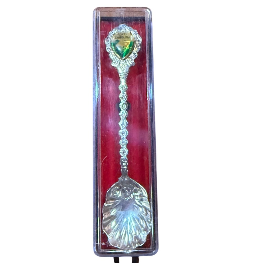 Vintage North Carolina Souvenir Spoon Shell Bowl Enamel Tar Heel State Japan